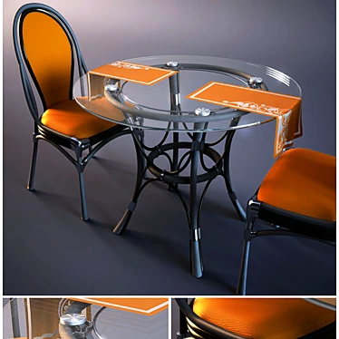 Elegant Rattan and Metal Dining Set 3D model image 1 