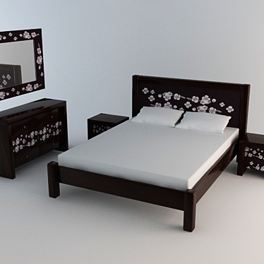 "Sakura" Bed: Modern Elegance & Comfort 3D model image 1 