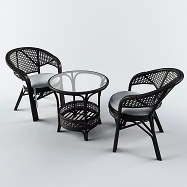 Rattan Table Set: Elegant and Durable 3D model image 1 