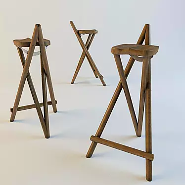 Vintage Wooden Chair-Bar 3D model image 1 