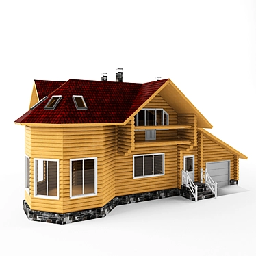 Wooden Two-Storey House with Garage and Veranda 3D model image 1 