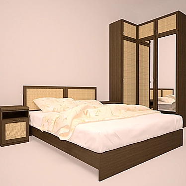 Rattan-Inspired Bedroom Set 3D model image 1 