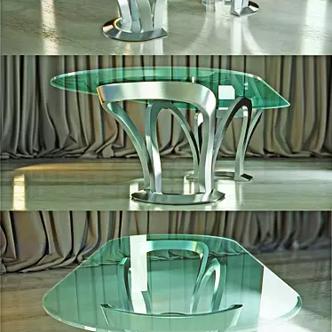 Sleek Stainless Steel Glass Table 3D model image 1 