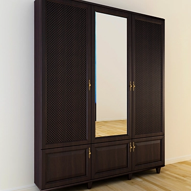 Elegant 3-Door Wooden Wardrobe 3D model image 1 