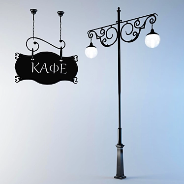 Vintage Street Signboard and Lamp 3D model image 1 