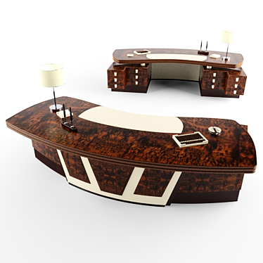Italian Made PVFALCON: Solid Wood & Leather Console 3D model image 1 