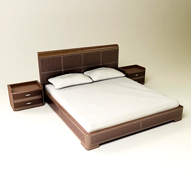 Elegant Wooden Bed with Leather Accents 3D model image 1 