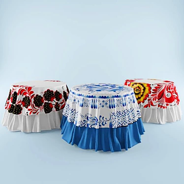 Russian Gzhel & Hohlomy Tablecloth 3D model image 1 