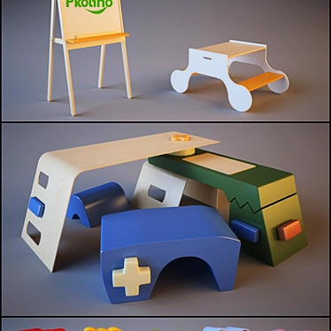 Pkolino Play Set: Silly Soft Seating, Craft Table, Art Easel, Play Table 3D model image 1 