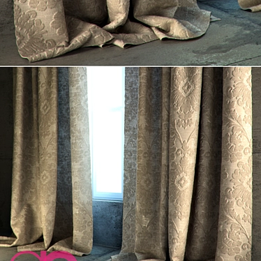 Luxury Damask Curtains 3D model image 1 