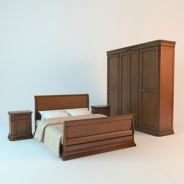 MEGAROS Olimpo Collection: Bed, Nightstand, Wardrobe 3D model image 1 