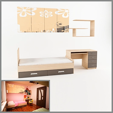 Kids Bed with Desk & Lockers 3D model image 1 