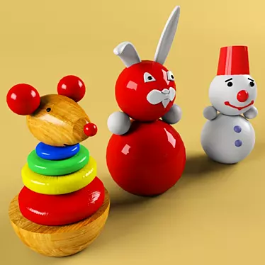 Whimsical Roly-Poly Trio: Clown, Bunny, Mouse 3D model image 1 