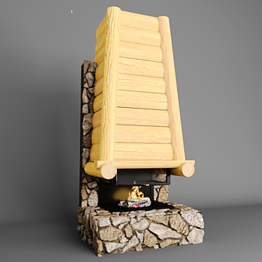 Ethnic Stone and Wood Fireplace 3D model image 1 