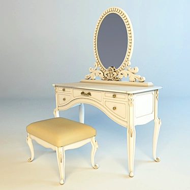 Title: Isabelle Vanity Set with Mirror and Stool 3D model image 1 