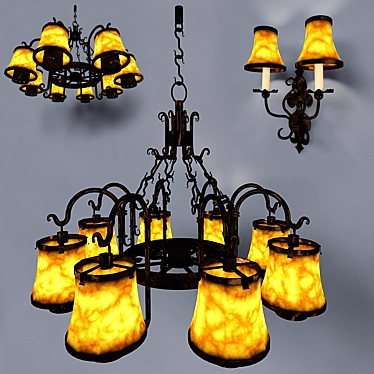 Elegant Iron Chandelier & Sconce 3D model image 1 