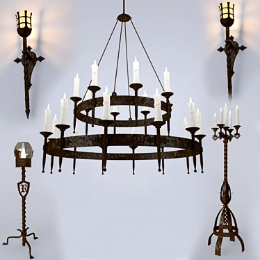 Vintage Forged Lighting Set 3D model image 1 