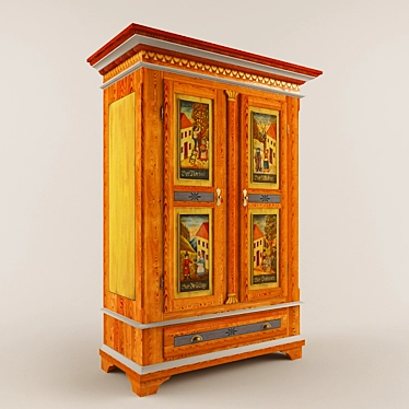 Country-style Wooden 2-door Wardrobe 3D model image 1 