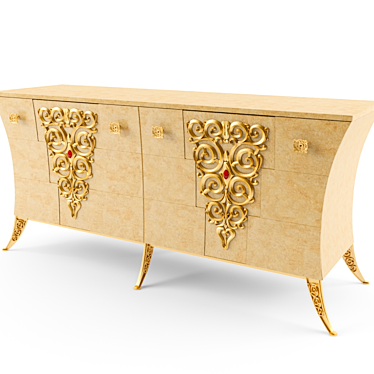 Italian Luxury Leather and Wood 4-Door Dresser 3D model image 1 