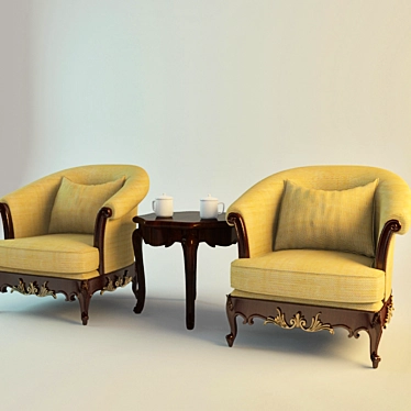 Elegant Seating Set with Table 3D model image 1 