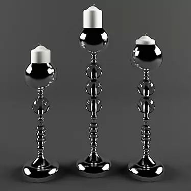 Hi-Tech Chrome Candlesticks with Glass Orbs 3D model image 1 