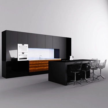 Glossy Black Custom Kitchen 3D model image 1 