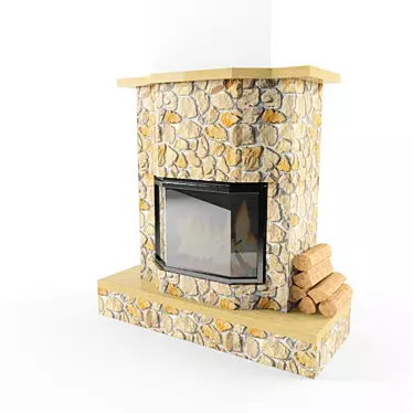Stone-Clad Fireplace 3D model image 1 