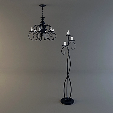Elegant Illumination Set: Chandelier & Floor Lamp 3D model image 1 