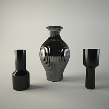 Elegant Floral Vase Set 3D model image 1 