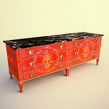 Elegant Red Chest of Drawers 3D model image 1 