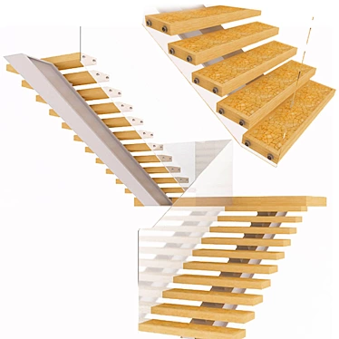 Title: Modern Glass Staircase with Wood Steps 3D model image 1 