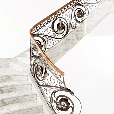 Title: Marble Staircase with Wrought Iron Railing 3D model image 1 