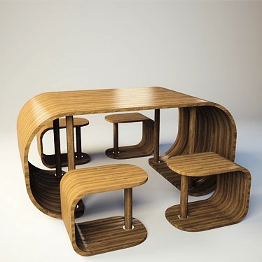 Elegant Twistwood Table Set 3D model image 1 
