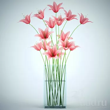 Pink Lilies in Glass Vase 3D model image 1 