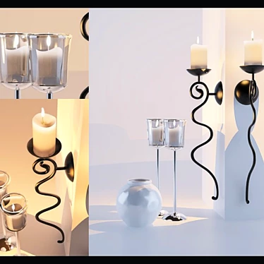 Elegant Candle Holders and Vase 3D model image 1 