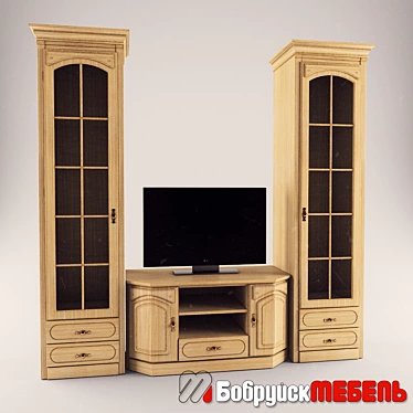 Bobruisk Furniture Oak TV Stand & Display Case 3D model image 1 