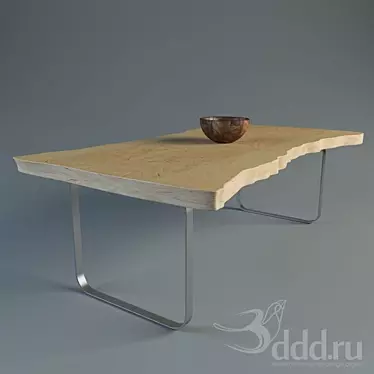Natural Wood Dining Table with Bonus Bowl 3D model image 1 
