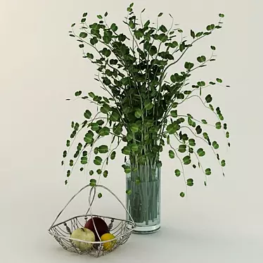 Elegant Silver Basket with Flower Vase 3D model image 1 