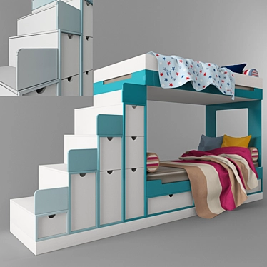 Space-Saving Bunk Bed with Storage 3D model image 1 