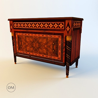 Elegant 3-Drawer Commode with Intricate Carvings 3D model image 1 