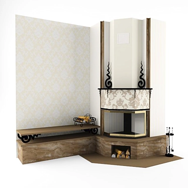 Elegant Corner Wrought Iron Fireplace 3D model image 1 