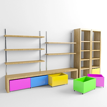 Kids Wall Unit, 160cm Height, 310cm Length 3D model image 1 