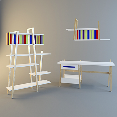 Allwood Set: Kids' Desk and Shelves 3D model image 1 