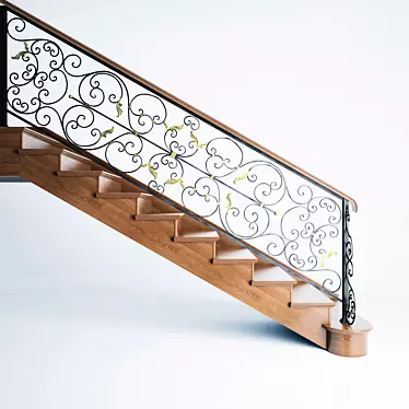 Elegant Forged Staircase with Wood Railing 3D model image 1 