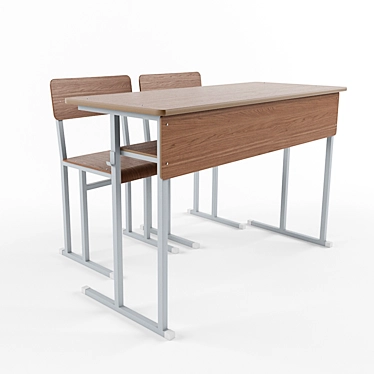 School Desk Set with Front Panel Shelf 3D model image 1 