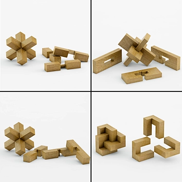 Wooden Puzzle Set with Plans 3D model image 1 