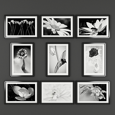 Monochrome Floral Art Prints 3D model image 1 