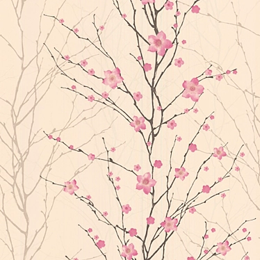 Vibrant Blooms Wallpaper, Pink Cream 3D model image 1 