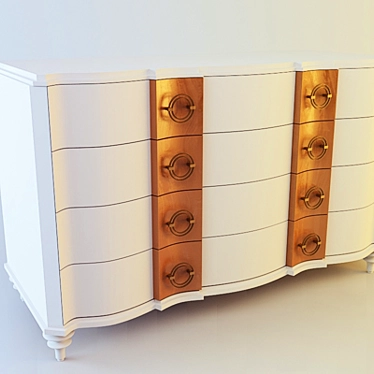 Elegance in Silver: Four-Drawer White Lacquer Dresser 3D model image 1 