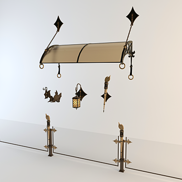 Terrace Forge Set: Pillar, Wall Sconce, Torch, BBQ Hooks, Canopy 3D model image 1 